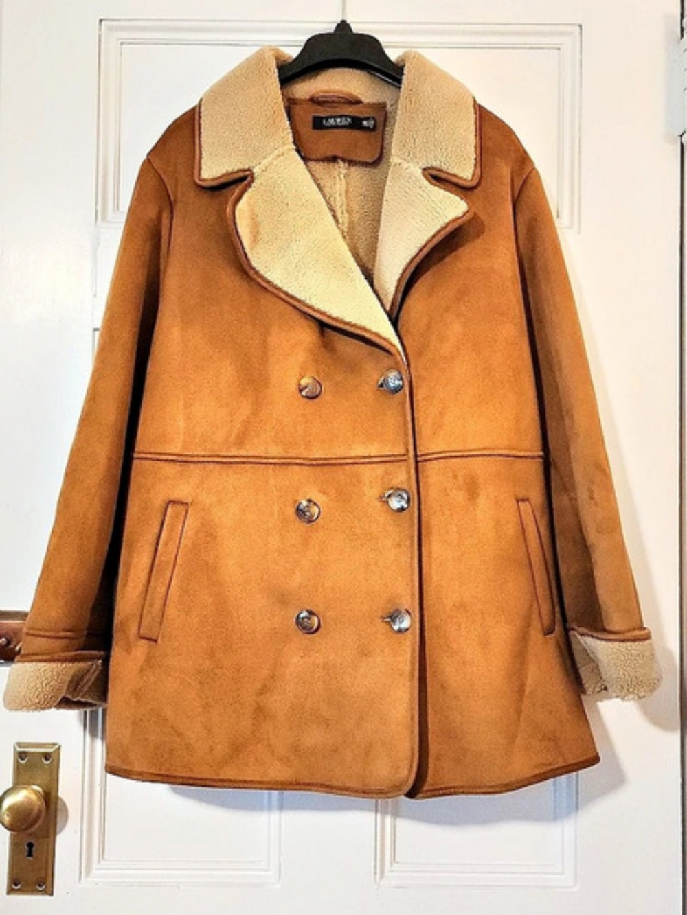 Lauren Ralph Lauren Faux-Fur & Faux-Suede Coat Brown XXL